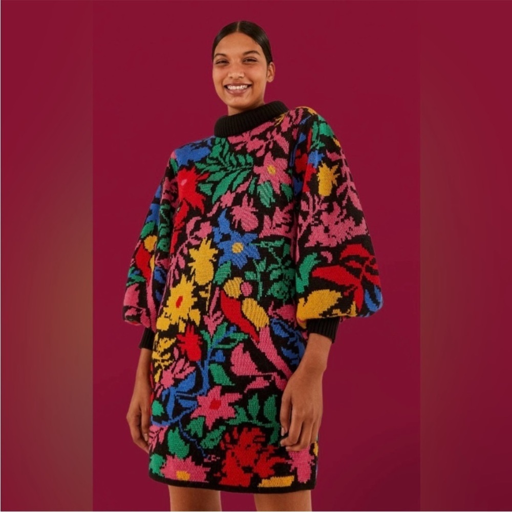 Farm Rio Tropical Garden sweater dress size M new